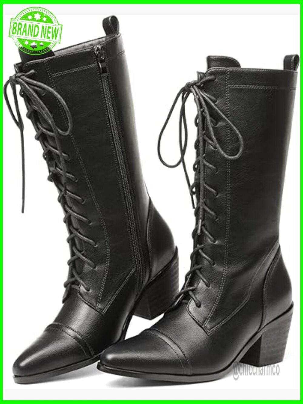 Women's Mid Calf Boots Lace Up Chunky Heel Vintage Combat Dress Shoes